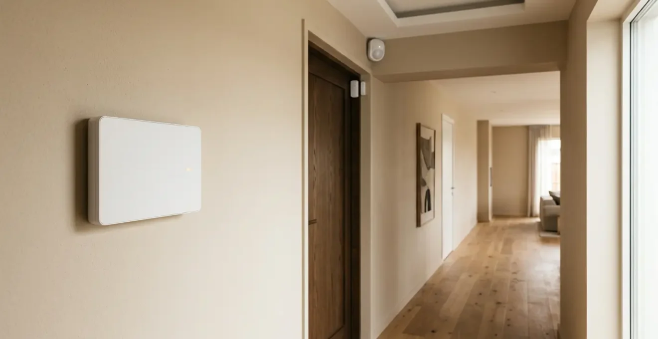 Système d'alarme certifié NFA2P installé dans une habitation avec détecteurs de mouvement