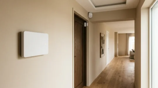 Système d'alarme certifié NFA2P installé dans une habitation avec détecteurs de mouvement
