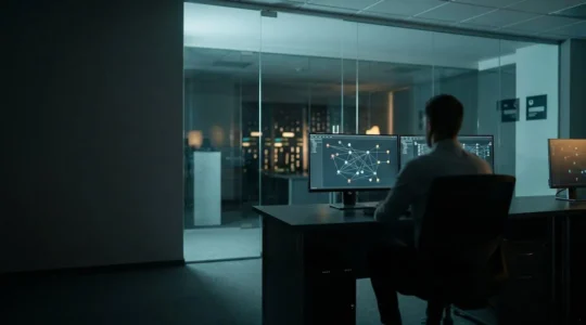 Analyse de sécurité informatique avec visualisation de données techniques dans un environnement professionnel