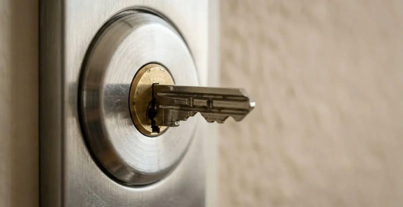 Porte d'entrée sécurisée avec serrure certifiée photographiée en gros plan révélant détails et mécanismes de protection contre le vol