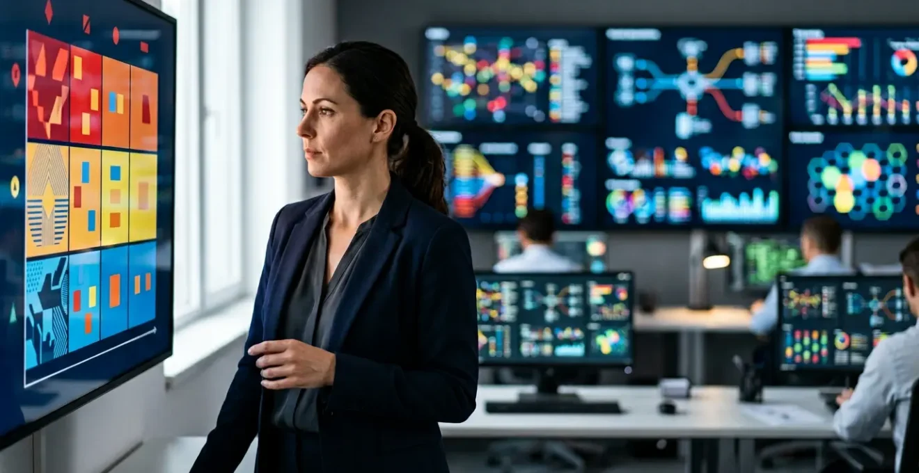 Professionnel cybersécurité analysant des priorités de correction post-audit dans un bureau moderne