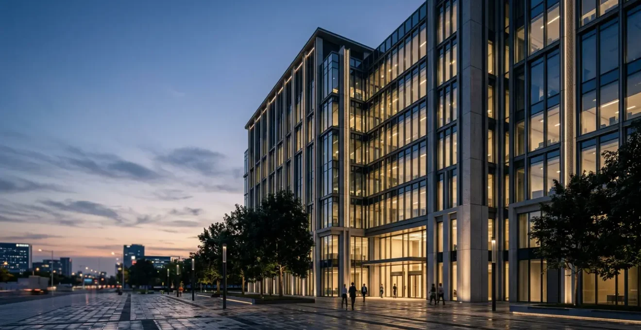 Environnement professionnel sécurisé illustrant la protection des biens et des personnes en entreprise