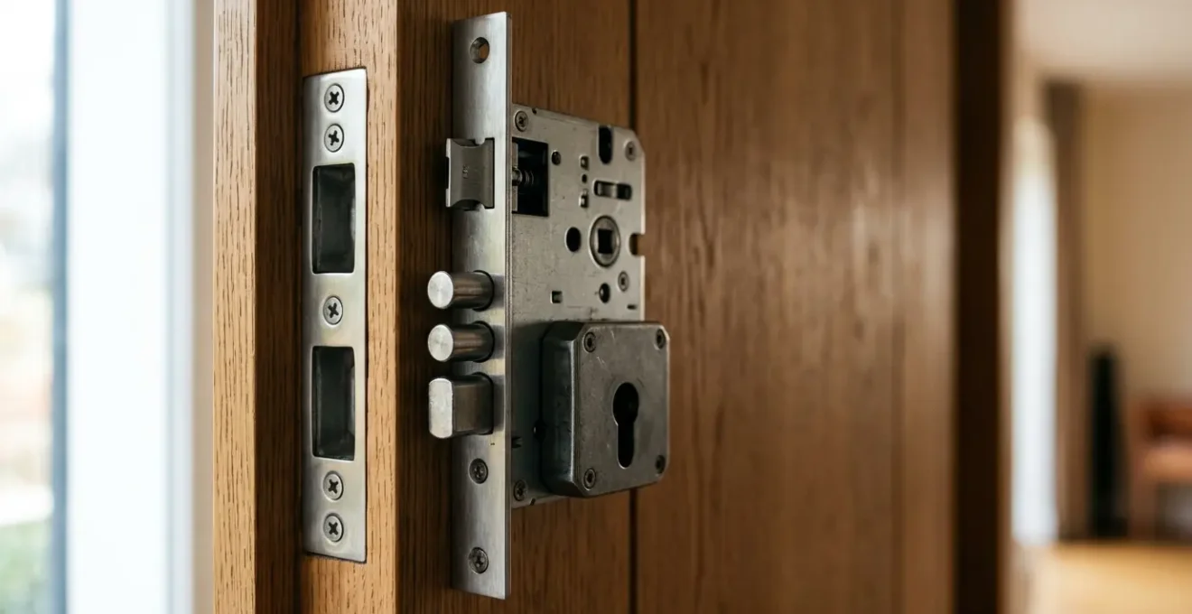 Serrure haute securite avec certification A2P installee sur porte d'entree moderne