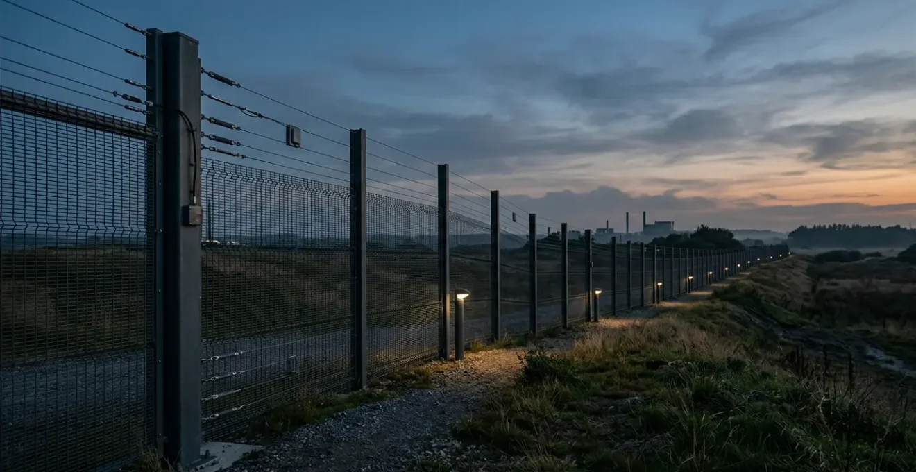 Dispositif de protection périmétrique moderne combinant clôture métallique renforcée et système de détection sur site sensible