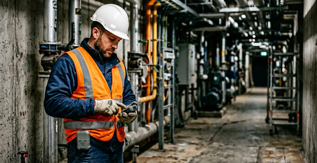 Technicien équipé d'un dispositif de protection travailleur isolé en intervention sécurisée