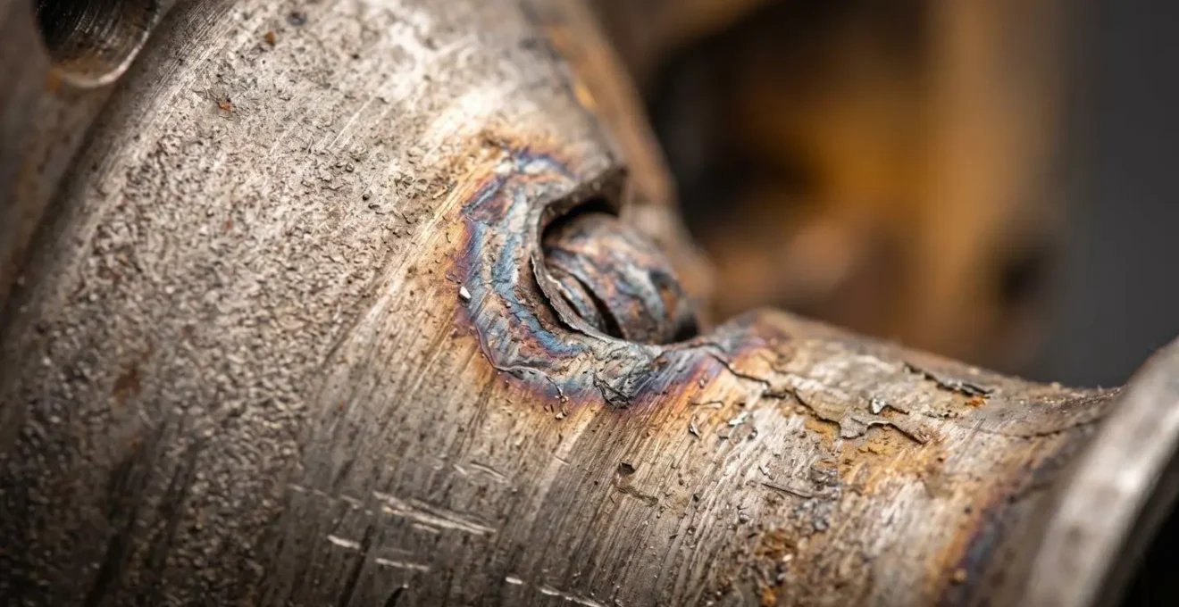 Gros plan macro sur détails de surface industrielle montrant gradients de température par contraste lumineux et textural